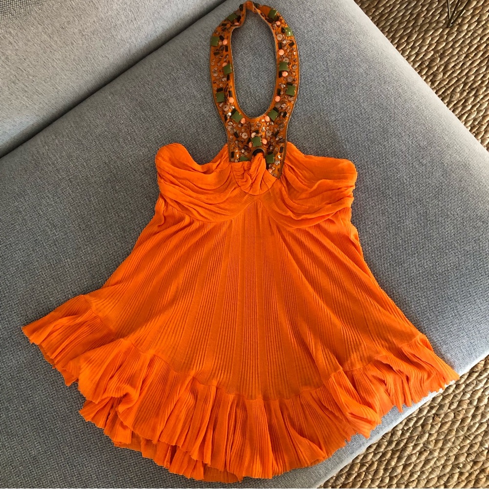 Free People Orange Beaded Halter Top Size XS